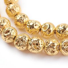 Természetes láva - gyöngyök, bevonattal, arany 4 mm