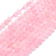 Természetes rózsakvarc - gyöngyök, csiszolt, rózsaszín 3 mm