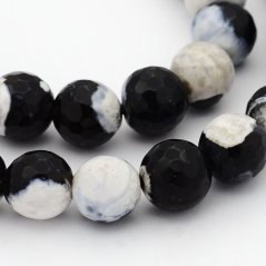 Természetes achát - gyöngyök, csiszolt, fekete-fehér, 8 mm