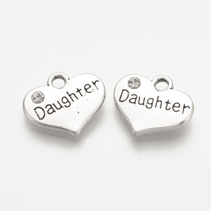 Kovový přívěšek dcera, stříbrný, 14~15x16~16.5x3mm