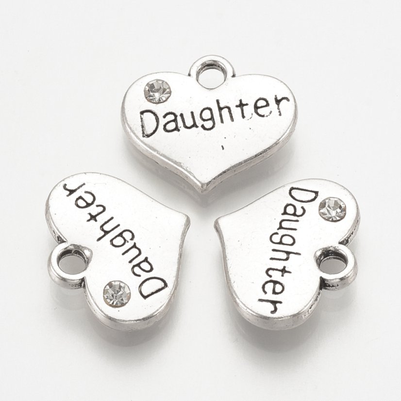 Kovový přívěšek dcera, stříbrný, 14~15x16~16.5x3mm