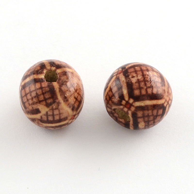 Korálky ze dřeva s potiskem, síťka, 13 mm