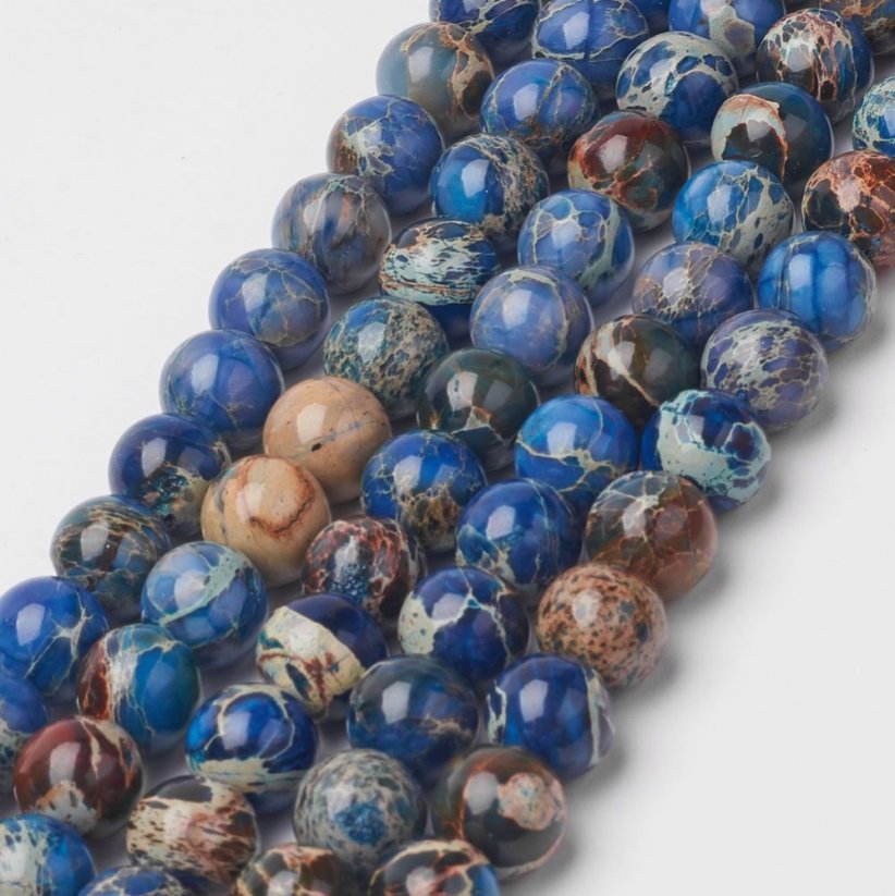 Természetes regalit - gyöngyök, kék-arany, 8 mm