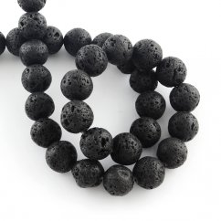 1 Faden naturlava - Perlen, schwarz, 6 mm