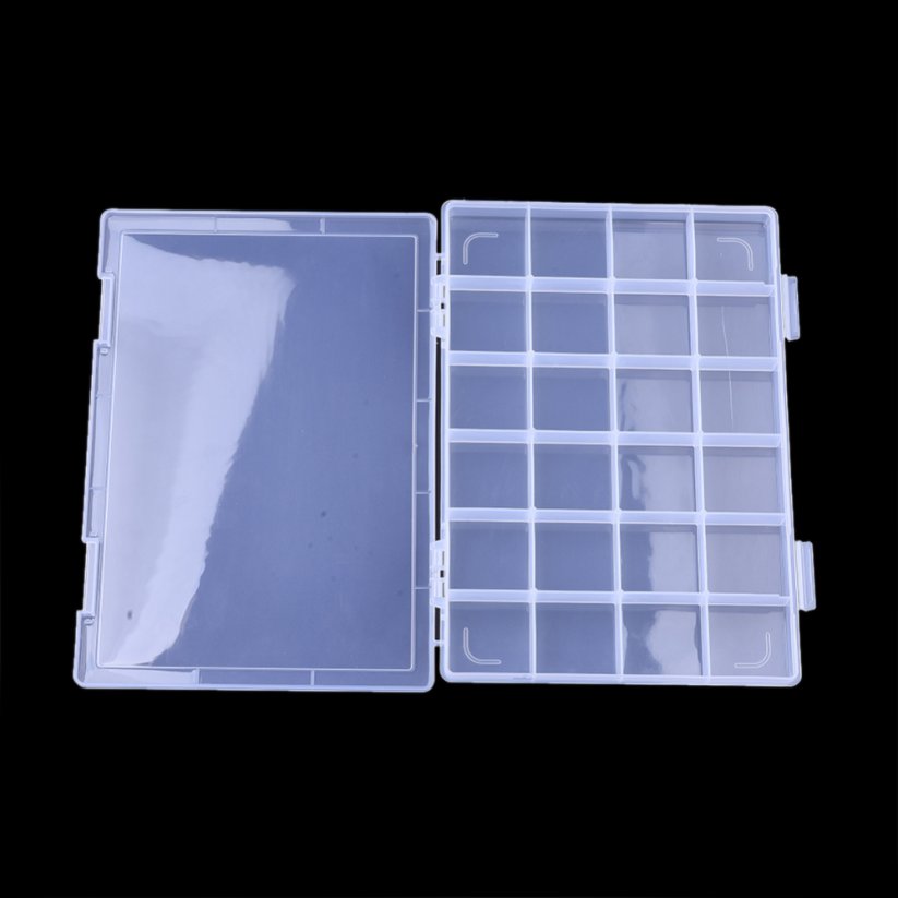 Aufbewahrungsbox aus Plastik für Perlen - 24 Fächer, fest, 28,5x19,5x2,2 cm