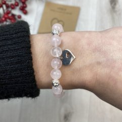 Geschenkkarte mit Armband aus Rosenquarz, Nephrit und Opalit mit Herz