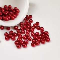 Skleněné korálky s perleťovým efektem - 6 mm, tmavě červené