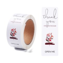 "Thank you" matrica, fehér virággal, 74x25 mm