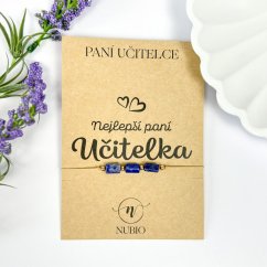 Dárková karta pro paní učitelku s náramkem s válečky z lapis lazuli