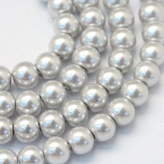 Skleněné korálky s perleťovým efektem - 8 mm, stříbrné