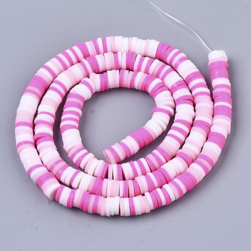 Heishi Polymerperle - weiß und rosa Mix, 4x0,5-1 mm