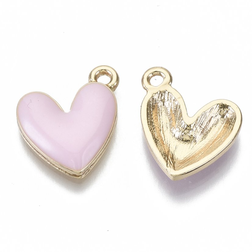 Kovový prívesok srdiečko, ružové - 16x15x3mm