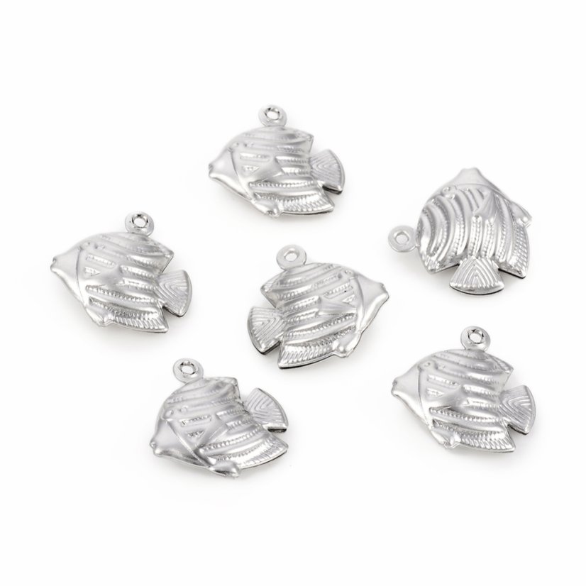 Přívěsek z nerezové oceli 304,"Ryba - stříbrná", 17,2 × 17,3 × 5,5 mm