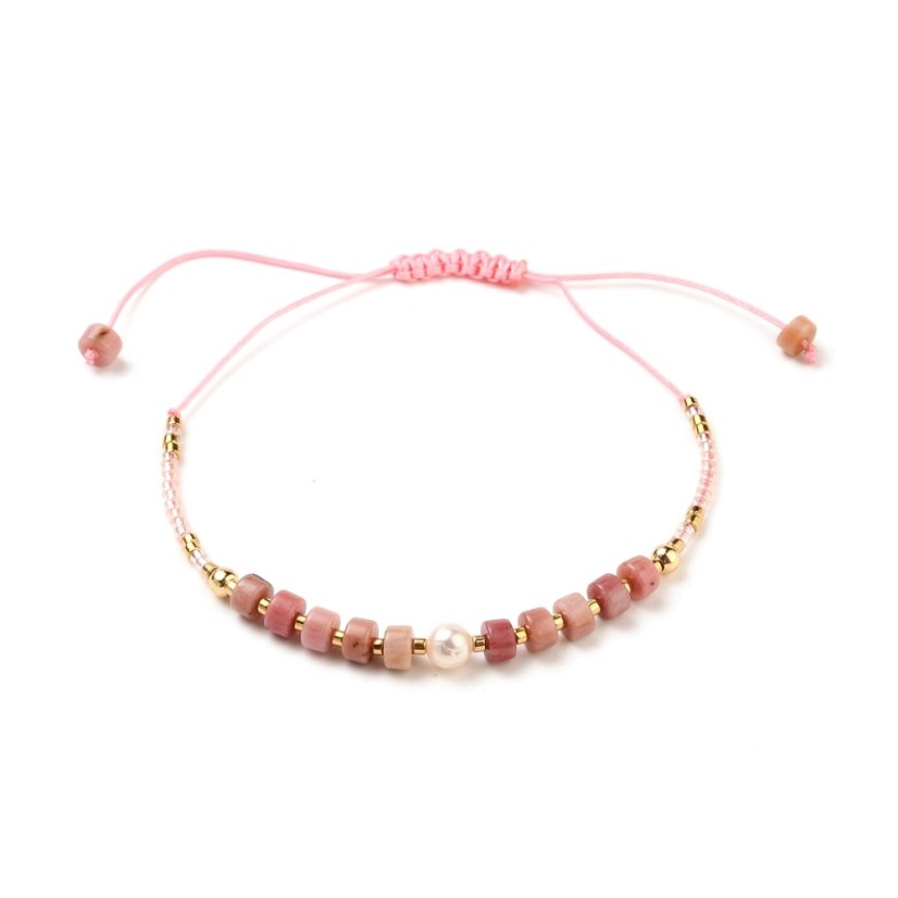 Dárková karta pro paní učitelku se šnůrkovým náramkem z rodonitu a říční perličky