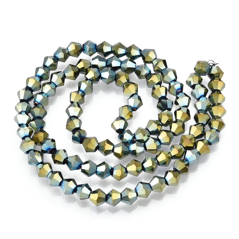 Csiszolt üveggyöngyök, fémezett, zöld, 4 mm