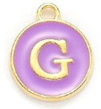 Kovový přívěšek s písmenem G, fialový, 14x12x2 mm