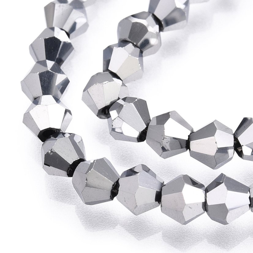 Broušené skleněné korálky, pokovené, silver plated, 4 mm