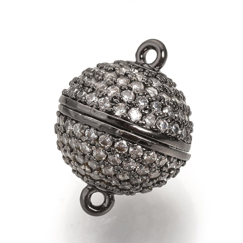 Magnetické zapínání s kubickými zirkony z mosazi, gunmetal, 12x8mm