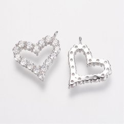 Fém szív medál, ezüst, kövekkel - 15x13x2mm