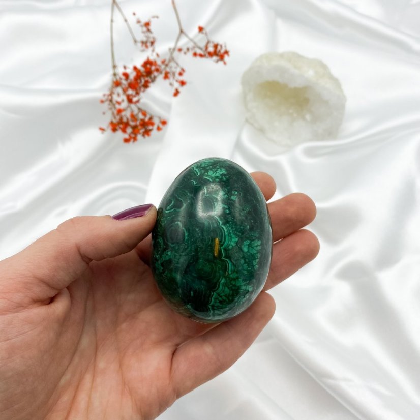 Přírodní malachitové vajíčko, talisman, 6,2x4,5 cm, 269 g