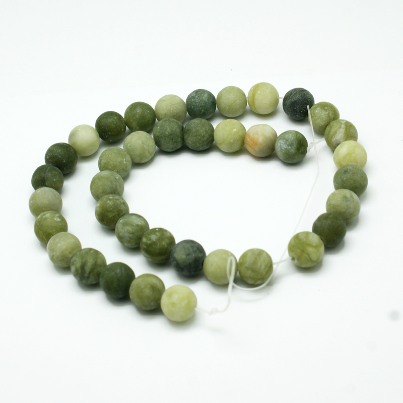 Természetes tajvani jade - gyöngyök, matt, zöld, 6 mm