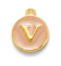 Fém medál V betűvel, krémszínű, 14x12x2 mm