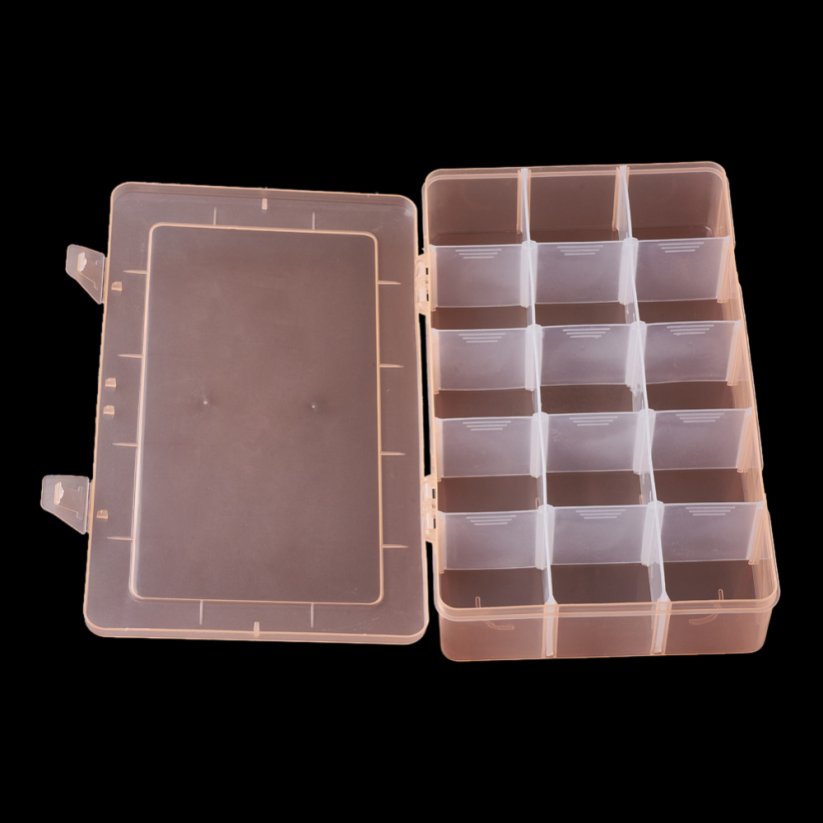 Plastový organizér na korálky - nastaviteľný 15 oddelení, lososový, 27.5x16.5x5.7cm