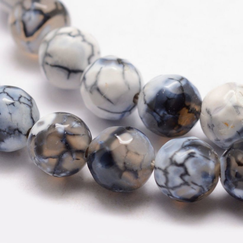 Natürlicher Feuerachat - Perlen, geschliffen, weiß-blau, 8 mm