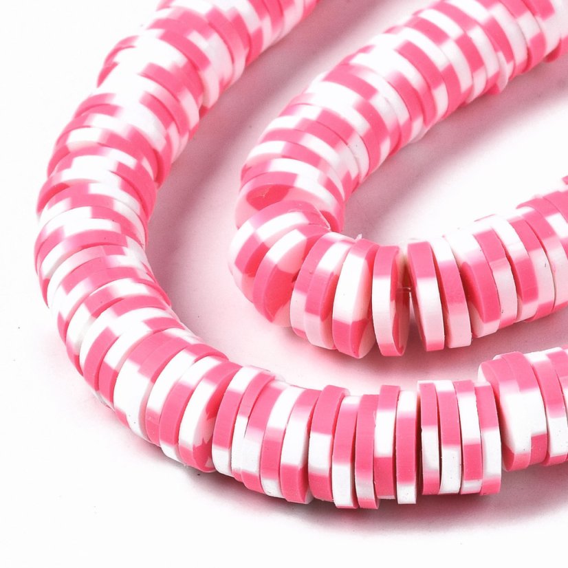 Heishi polymérová korálka - bieloružový mix, 8x0,5 mm