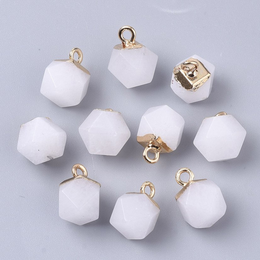 Fehér nefrit medál fűzőlyukkal - fehér 12x10x10mm