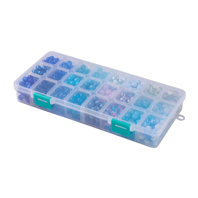 Skleněné korálky mix - 24 barev, modré, set 8 mm