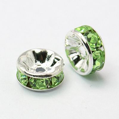 Štrasová rondelka s kamínky stříbrná - zelené kamínky 8x3,8mm