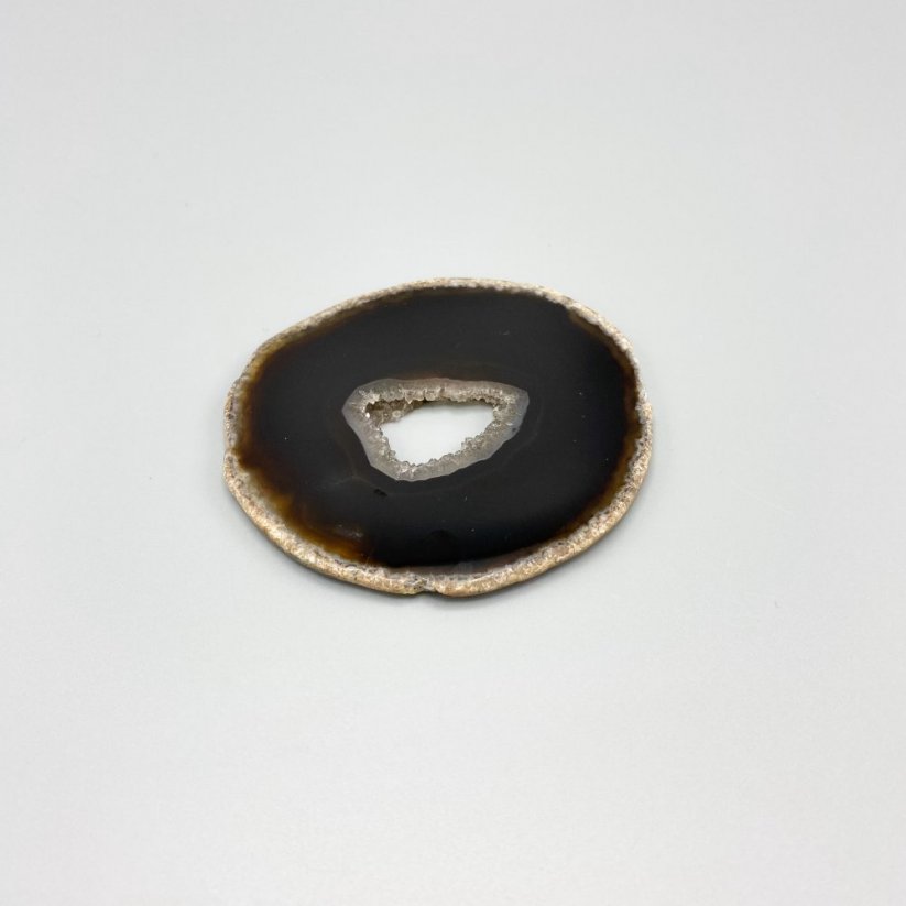 Achátový plátek, černo-hnědý, cca 8 cm