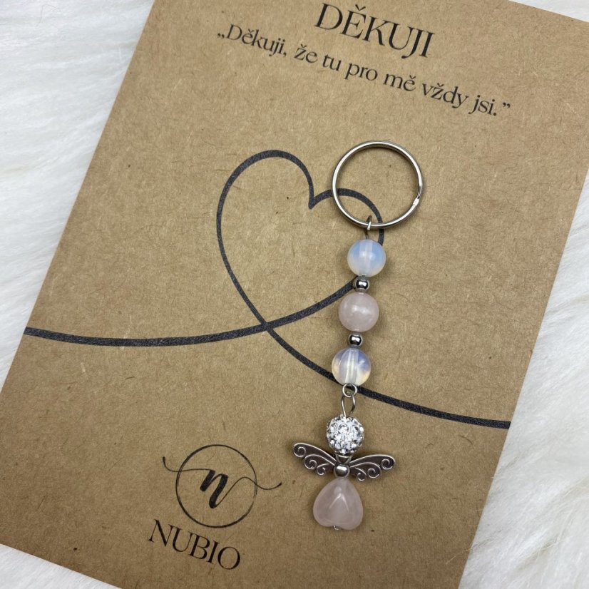 Kľúčenka z ruženínu, opalitu a shamballa guličky - dlhá