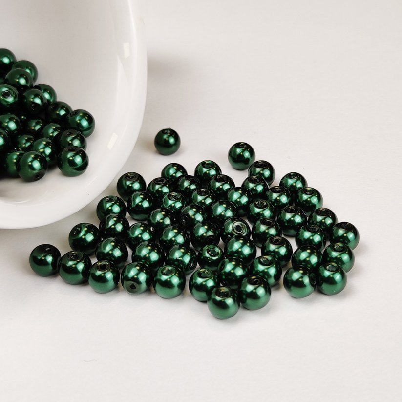 Glasperlen mit Perlmuttereffekt - 6 mm, dunkelgrün