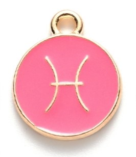 Kovový přívěšek dle znamení - Ryby, růžový, 15x12x2 mm