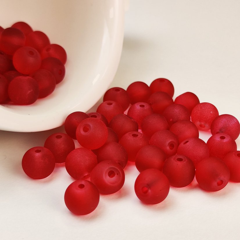Matt üveggyöngyök - 6 mm, piros