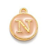 Fém medál N betűvel, krémszínű, 14x12x2 mm