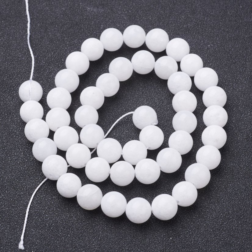 1 cérna természetes nefrit - gyöngyök, fehér, 8 mm