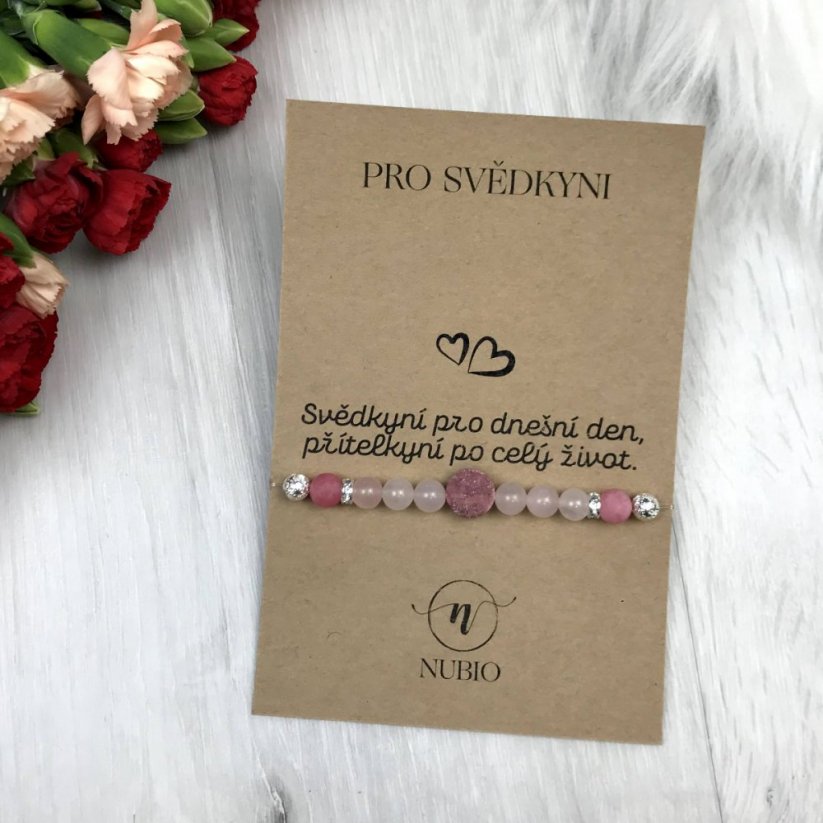 Geschenkkarte für die Trauzeugin - Armband aus Nephrit und Rosenquarz mit Druse