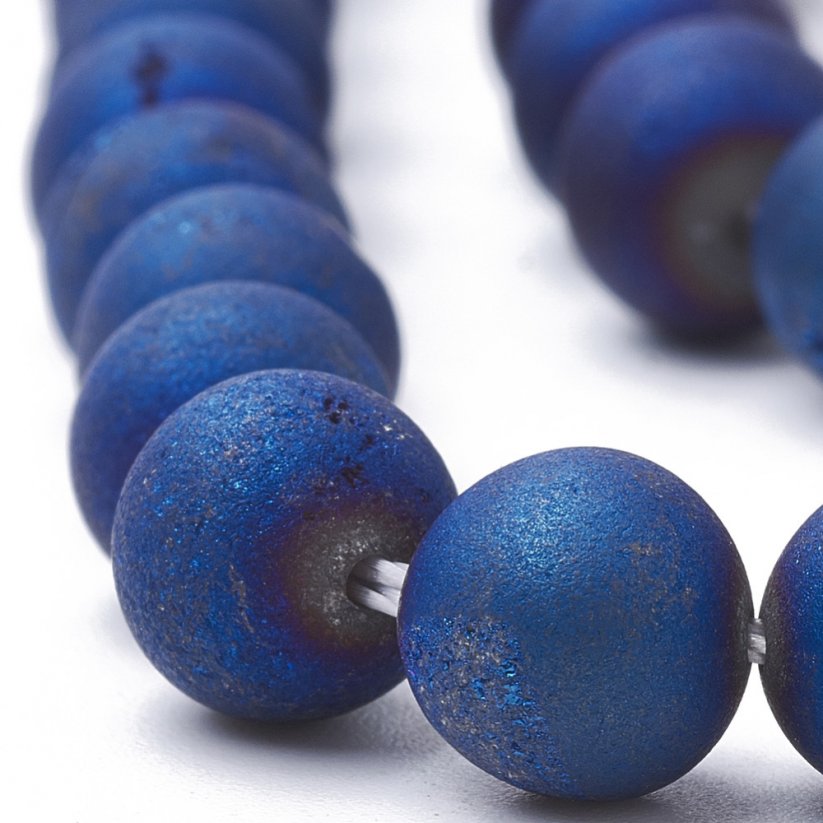 Přírodní pokovená drúza z achátu, modrá, 6 mm