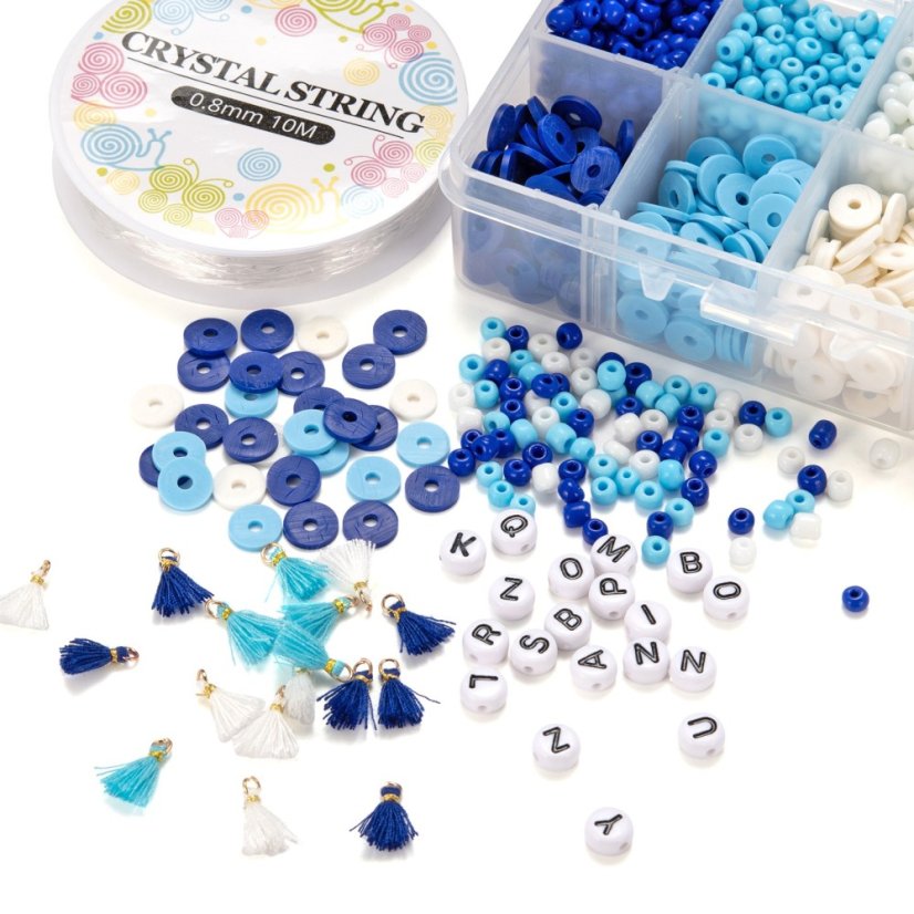 Sada plastových a skleněných korálků s příslušenstvím