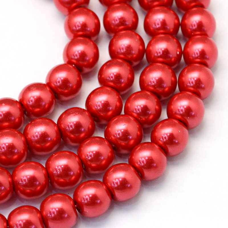 Skleněné korálky s perleťovým efektem - 8 mm, červenooranžové