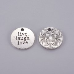 Runder Anhänger "Leben, lachen, lieben", silbern, 20x2 mm