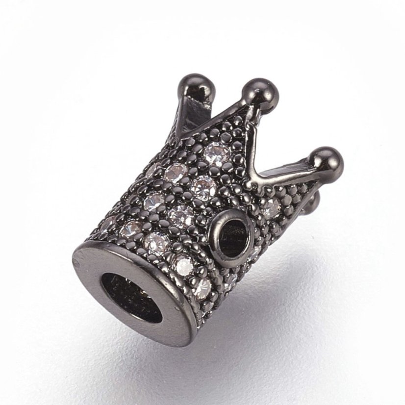 Oddeľovač korunka z mosadze s kamienkami, čierny, 12x9mm