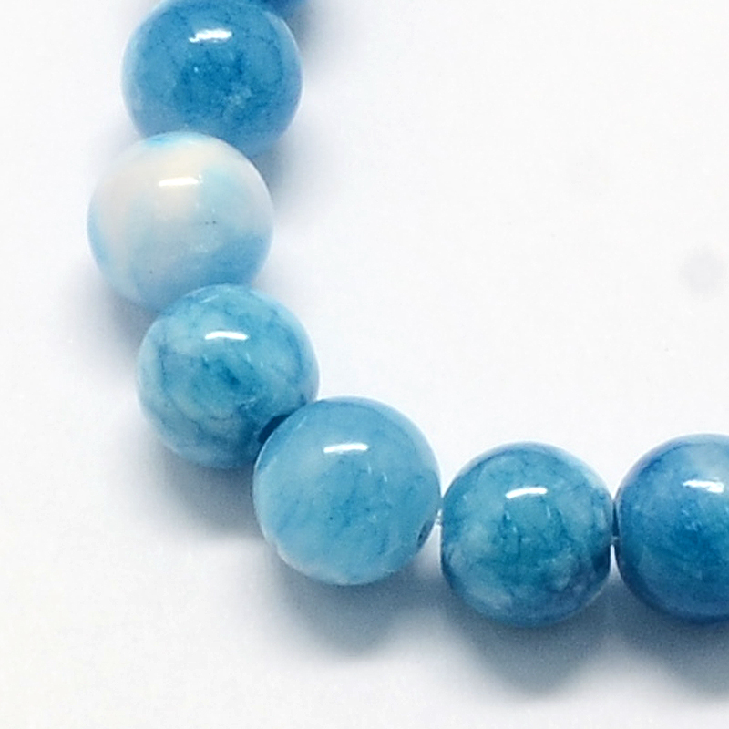 Přírodní bílý jadeit - korálky, modré, 6 mm
