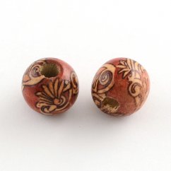 Korálky z dreva s potlačou, červené, 13 mm