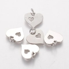Přívěšek z 304 oceli stříbrný "Srdce" 12x12,5x1 mm
