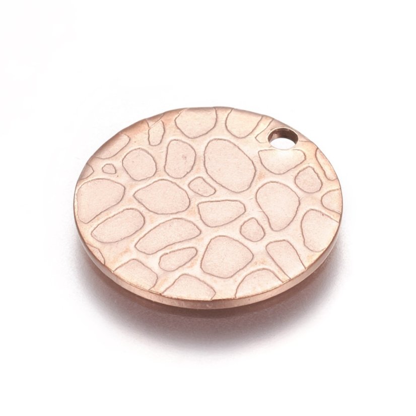 Medál 304 acélból struktúrával, rosegold (IP), 15x1 mm