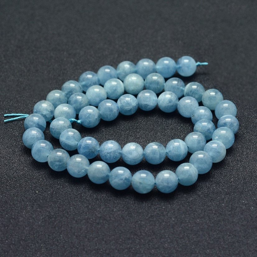 Prírodný akvamarín - trieda A +, korálky, modré, 8 mm